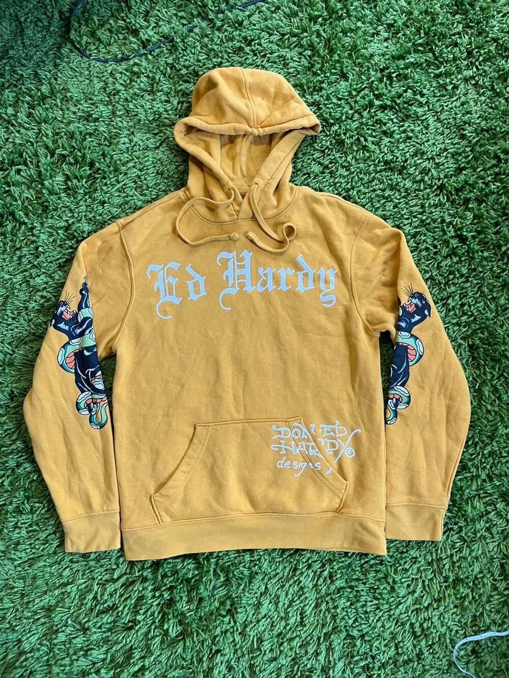 Ed Hardy Men's Pullover Hoodie with Panther and Snake Graphic Print